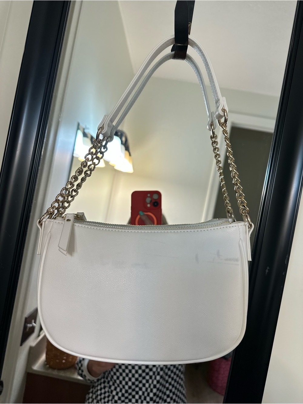 Macy's White Mini Shoulder Bag with Gold Chain Strap